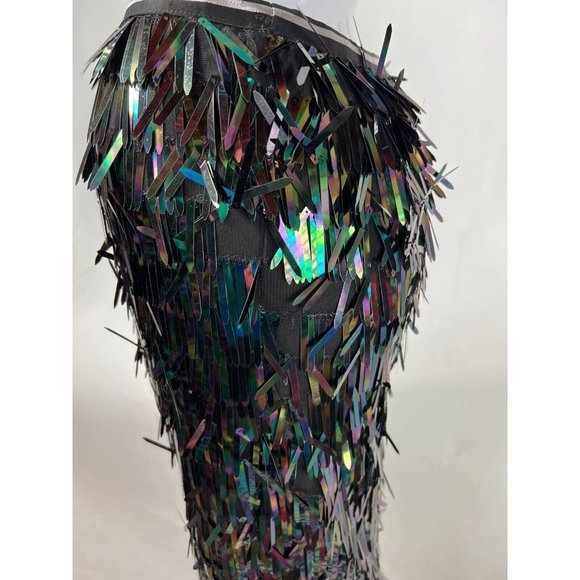 After Market Womens Straight Skirt Black Iridescent Midi Sequin Tinsel Festive M - Picture 11 of 12